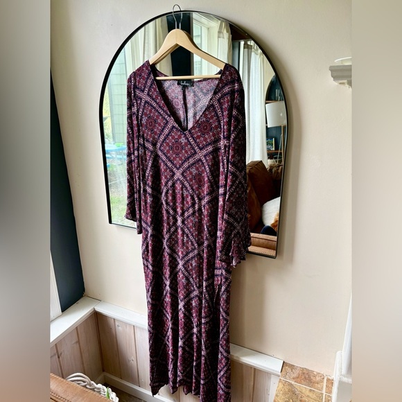 LULUS | Boho Burgundy Print dress | size Large - Picture 11 of 14
